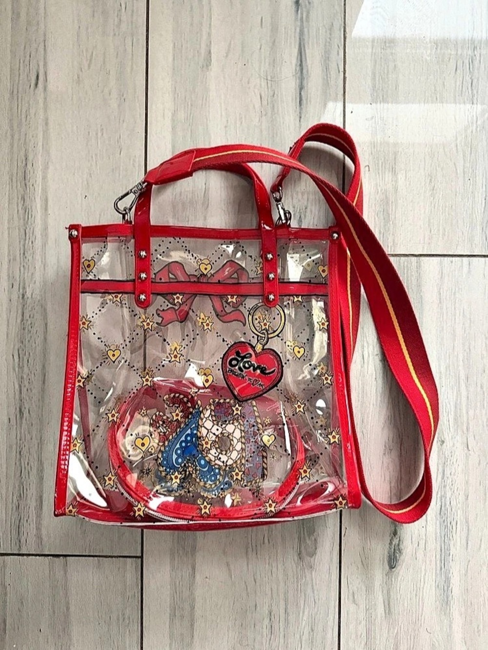 Brighton Striped Love Clear Vinyl Tote Red & Clear